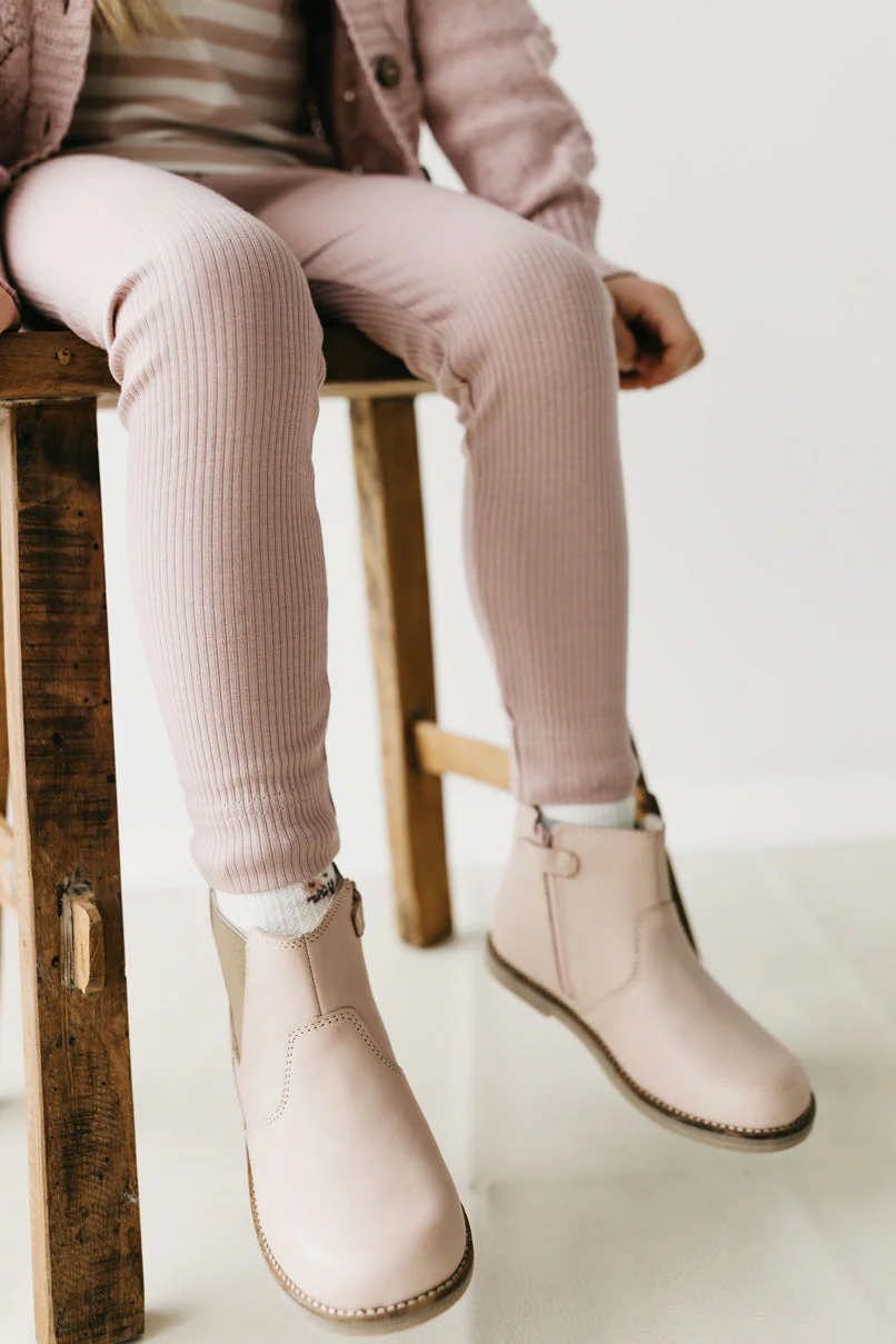 Leather Boot with Elastic Side - Blush - Image 5