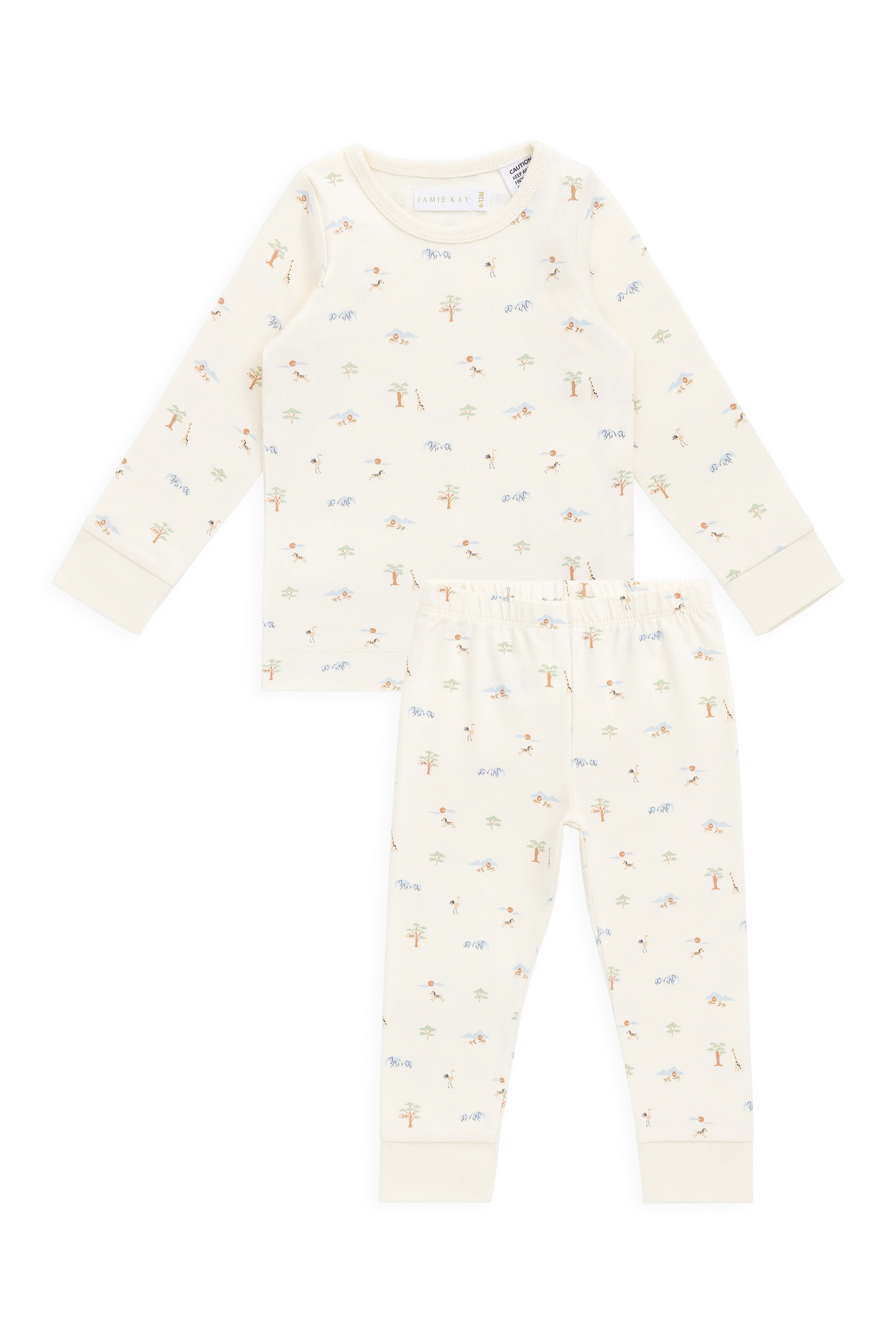 Organic Cotton Amory Long Sleeve Pyjama Set - Savannah Animals Tofu - Image 2