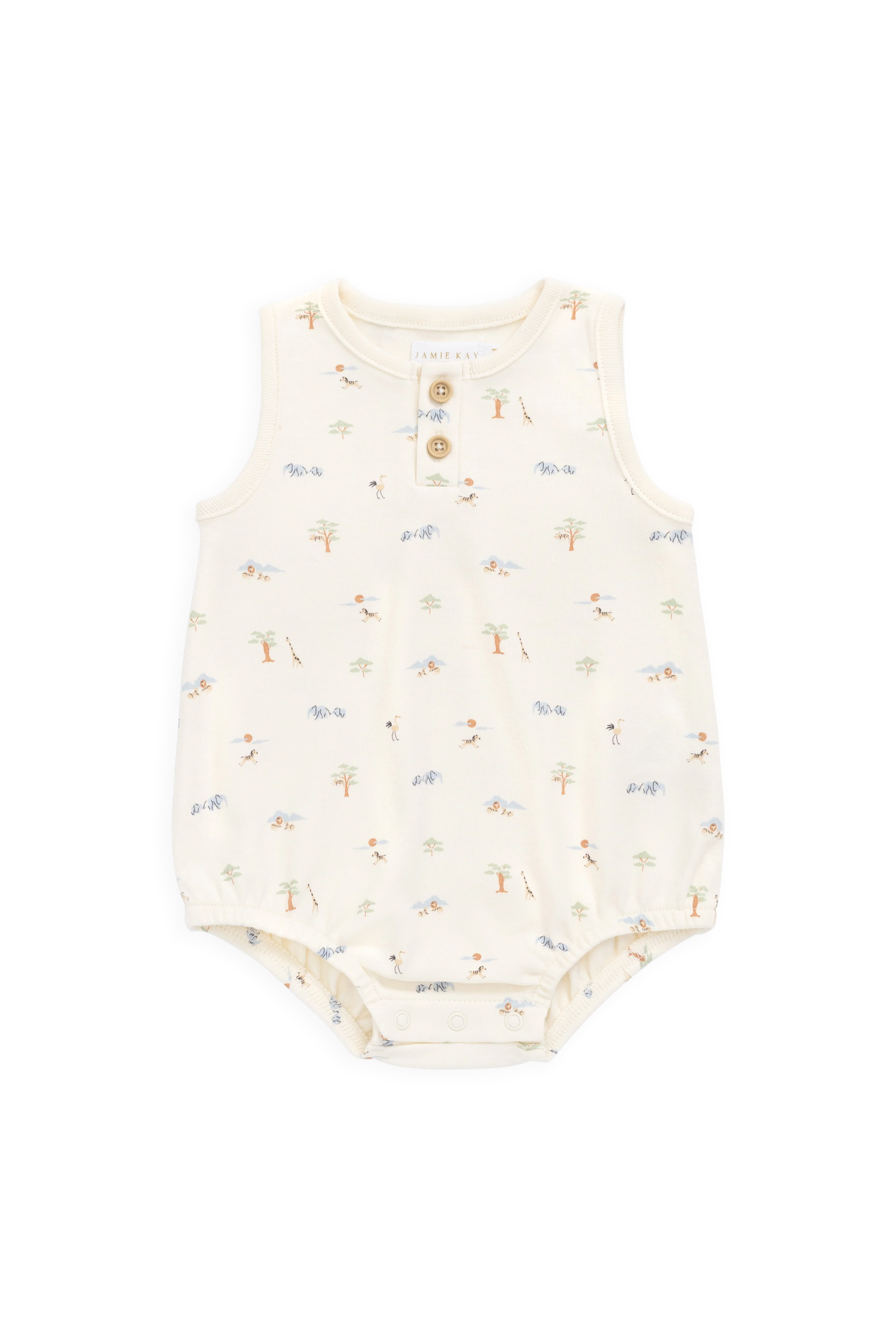 Organic Cotton Archie Playsuit - Savannah Animals Tofu - Image 2