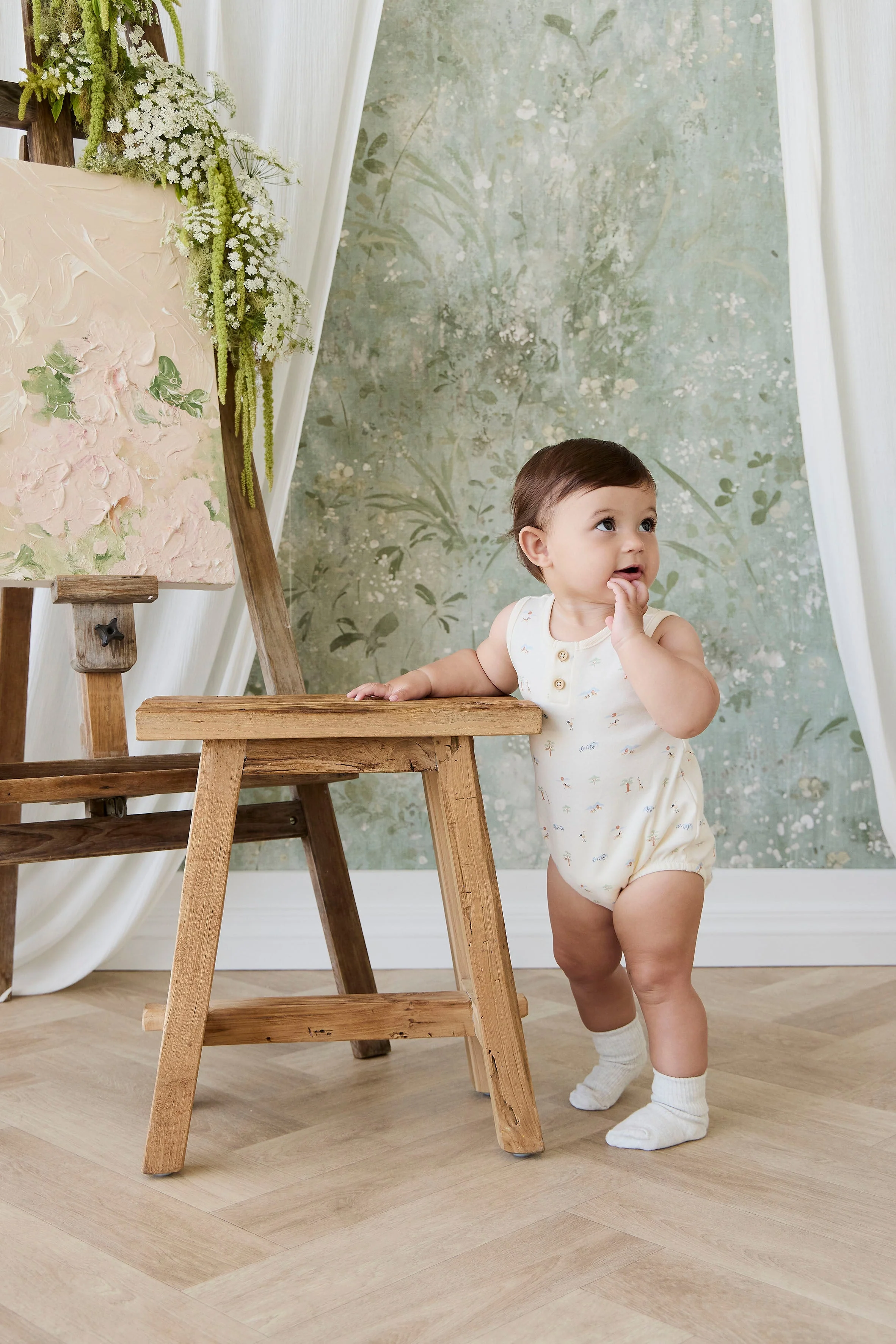Organic Cotton Archie Playsuit - Savannah Animals Tofu - Image 8