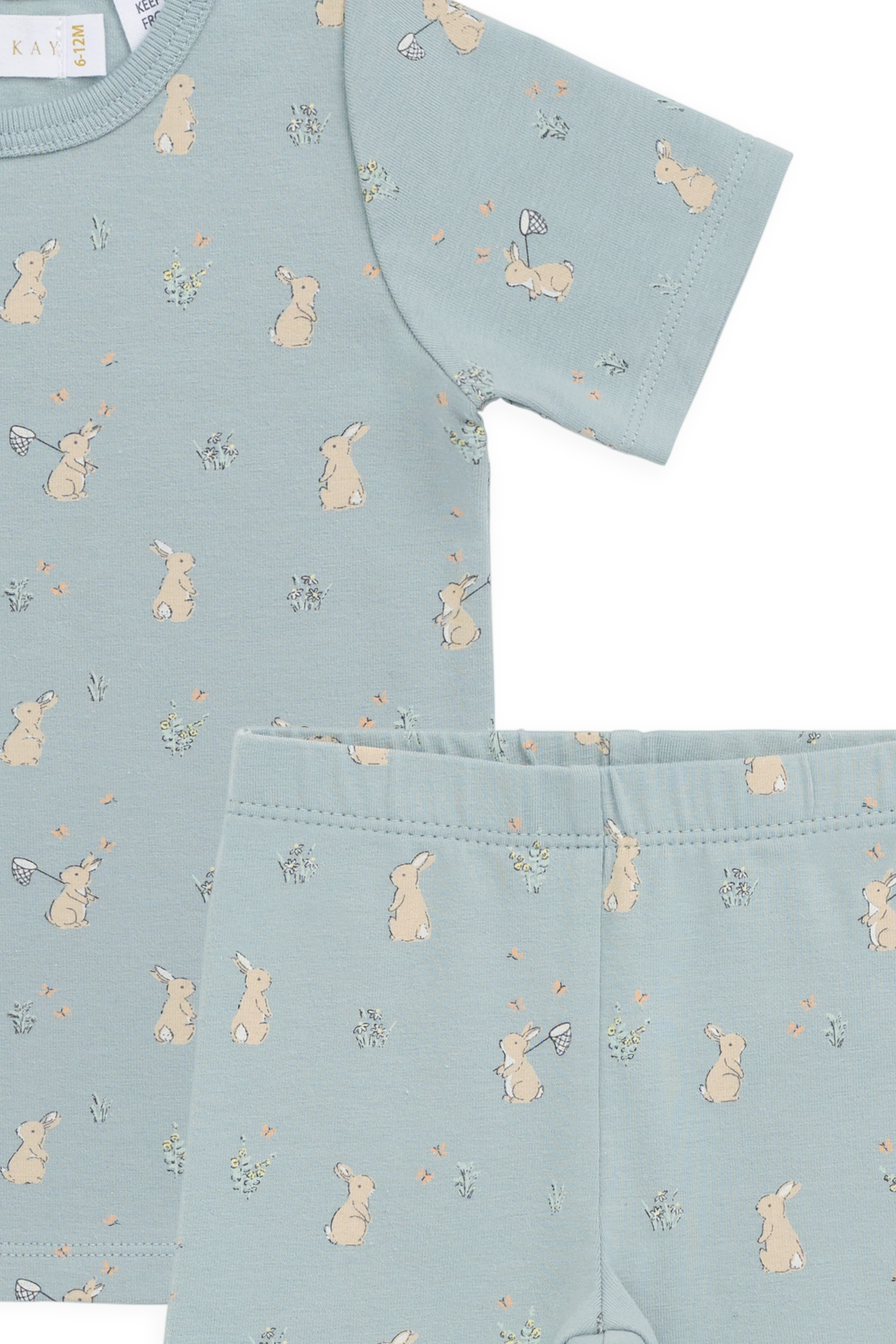 Organic Cotton Baker Short Sleeve Pyjama Set - Lapin Jardin Blue - Image 7