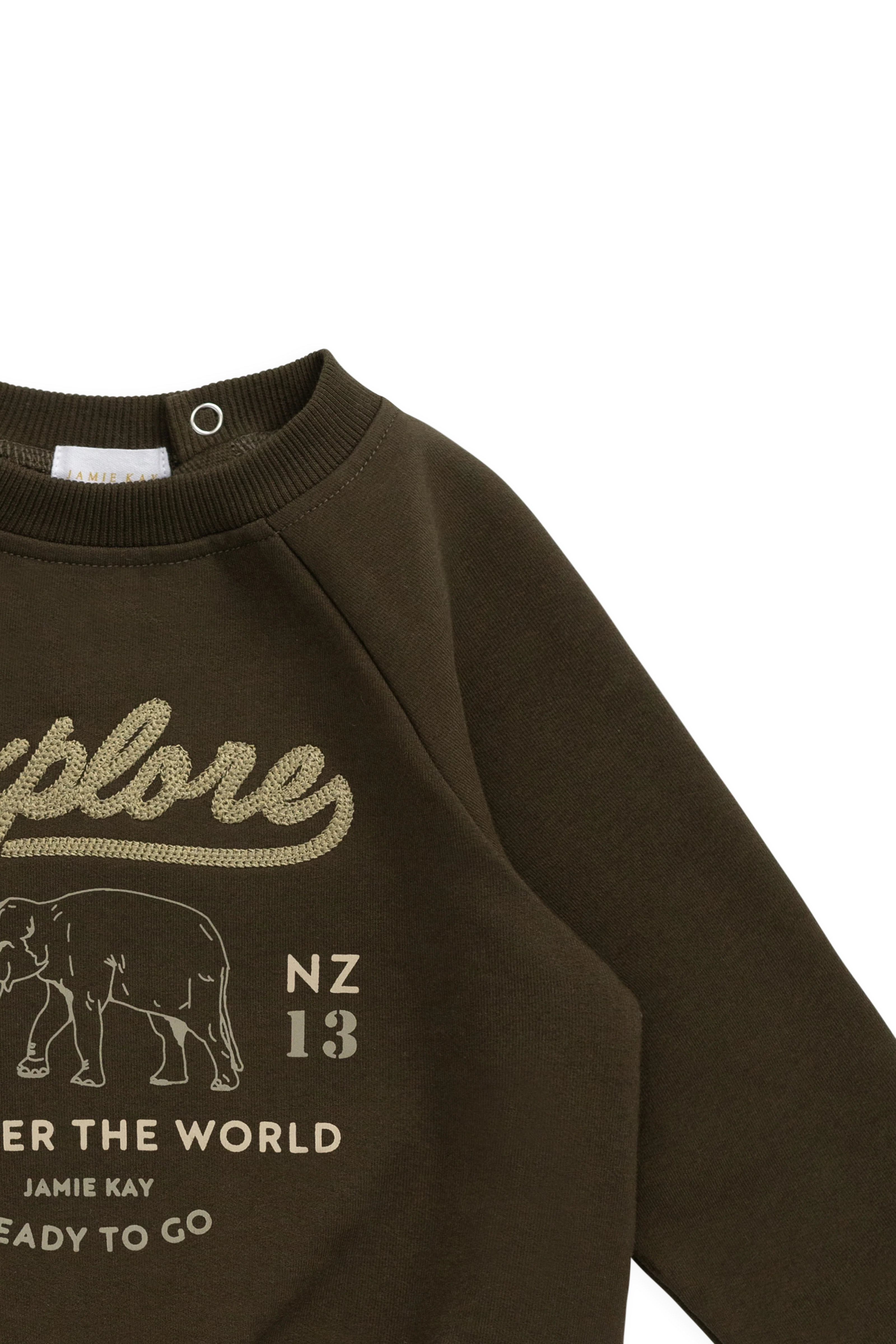 Organic Cotton Duncan Sweatshirt - Deep Olive Elephant Explore - Image 8