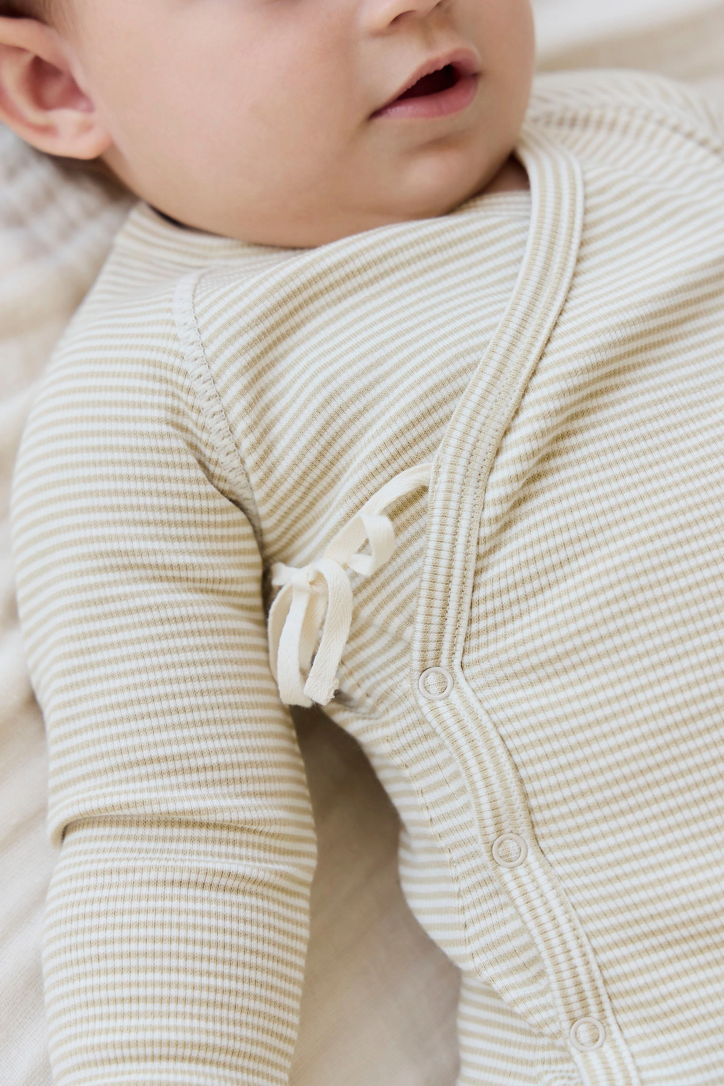 Organic Cotton Fine Rib Micah Wrap Onepiece - Petite Stripe Hay/Cloud - Image 3