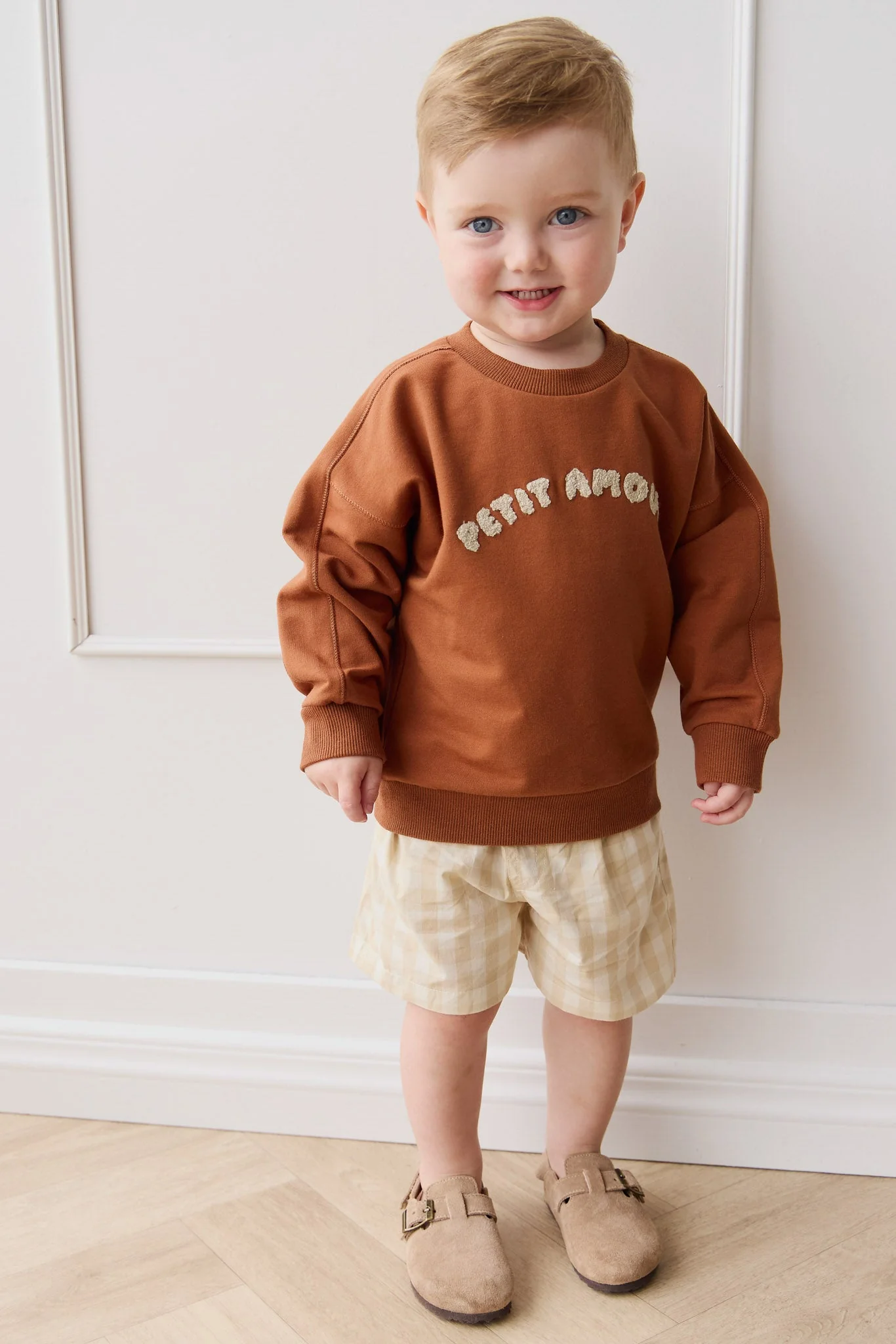 Organic Cotton Louis Short - Gingham Pale Khaki - Image 2