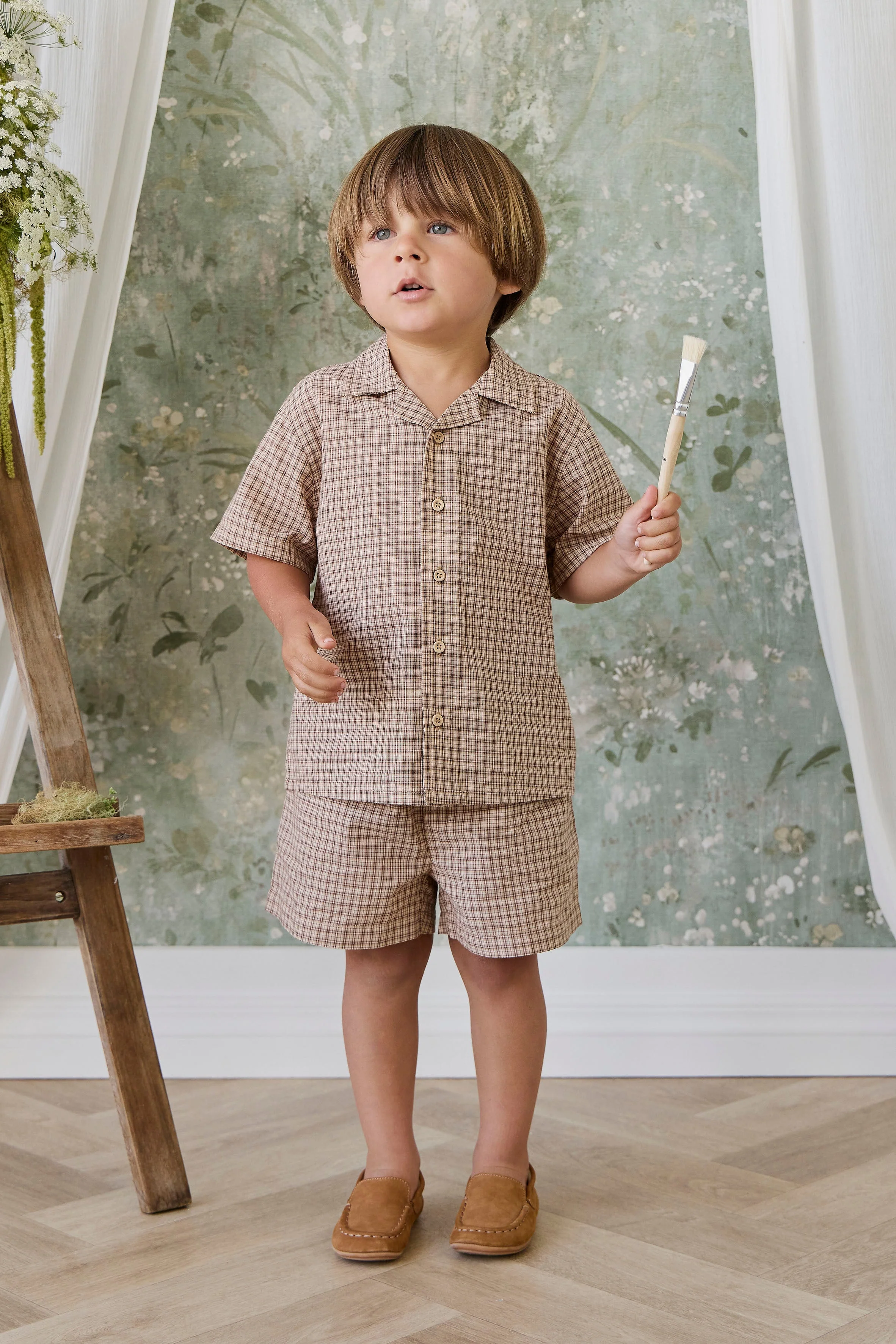 Organic Cotton Silas Shirt - Cabin Check Cocoa - Image 3