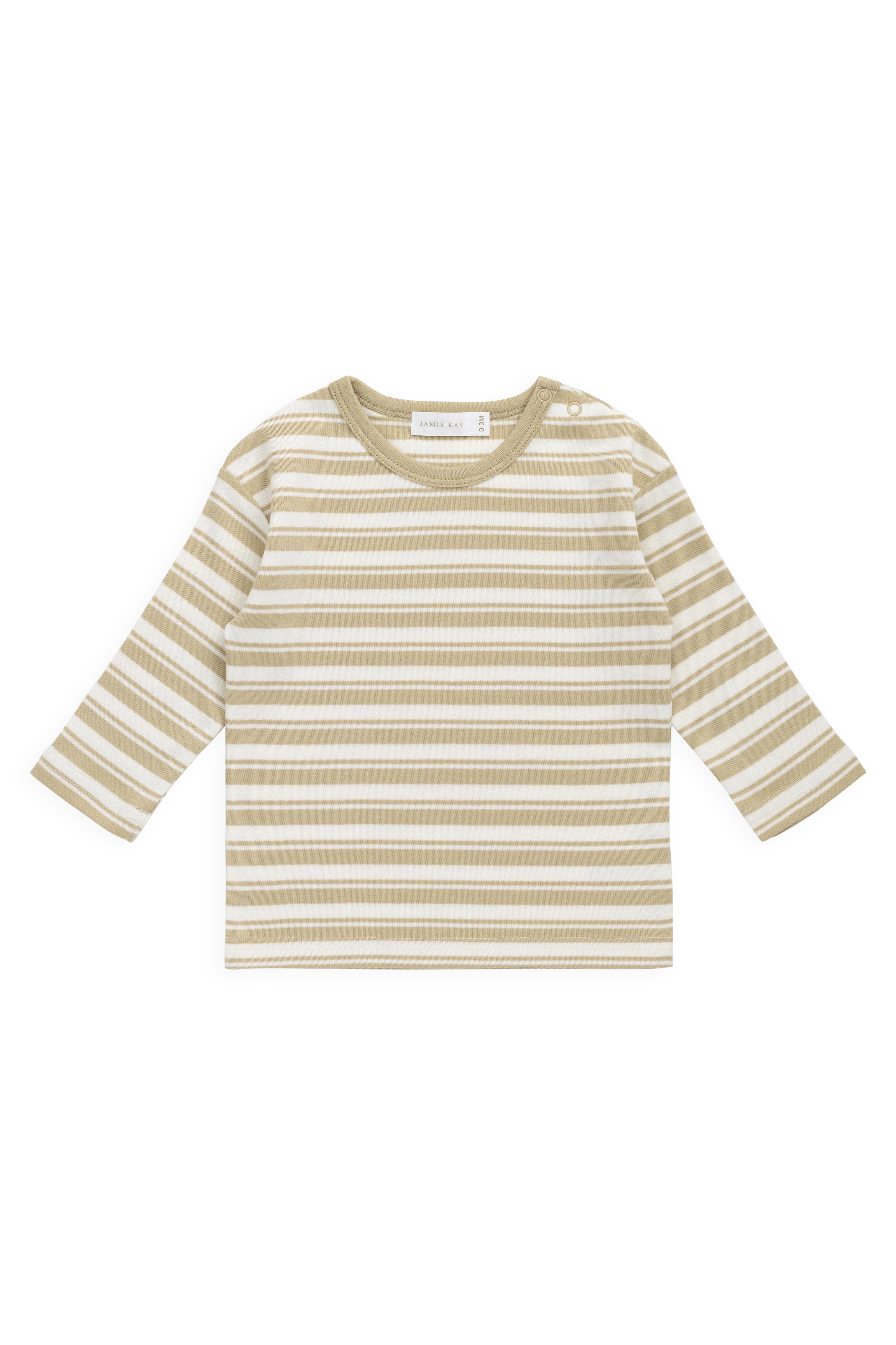 Pima Cotton Arnold Long Sleeve Top - Double Stripe Hay/Cloud - Image 2