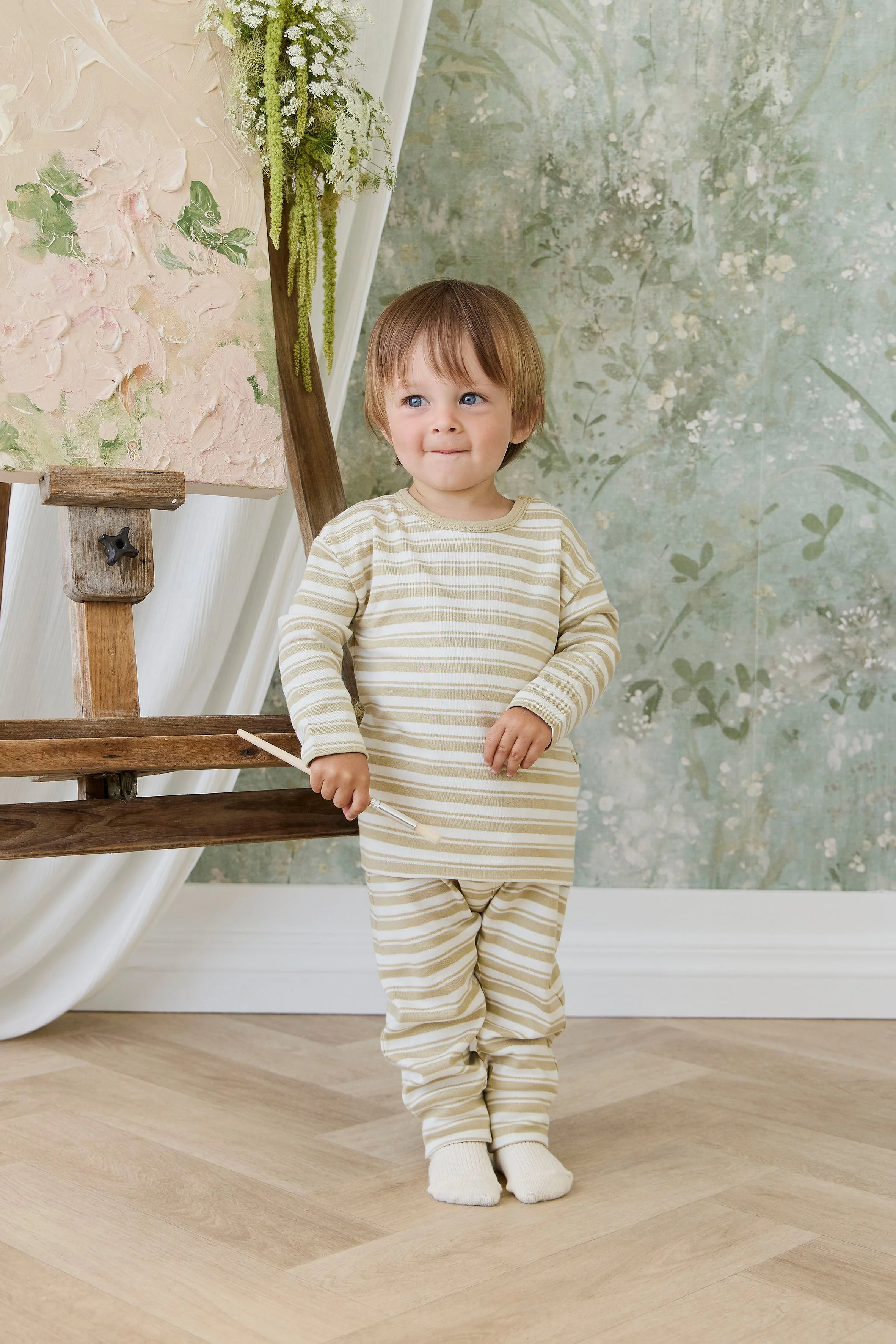 Pima Cotton Arnold Long Sleeve Top - Double Stripe Hay/Cloud - Image 5