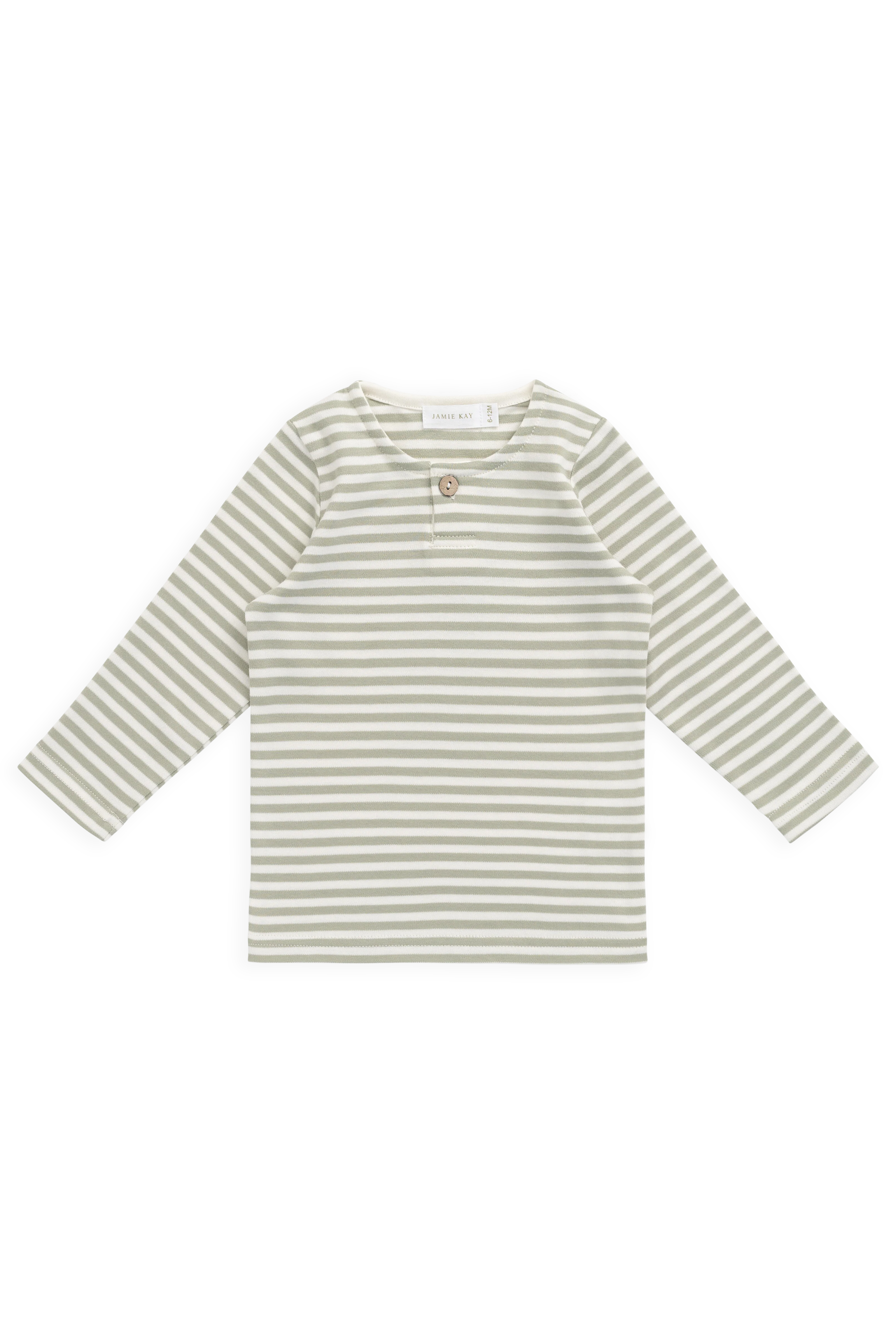 Pima Cotton Shae Top - Narrow Stripe Lichen / Cloud - Image 2